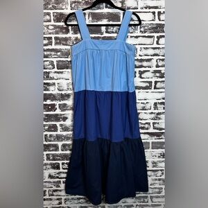 Moon River Boho Romantic Sleeveless Multicolored Blue Tiered Midi Dress Size XS